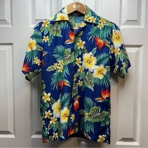 Alvish Hawaiian Men’s Shirt Short Sleeves Side Cuts Camp Collar Tropical Size M